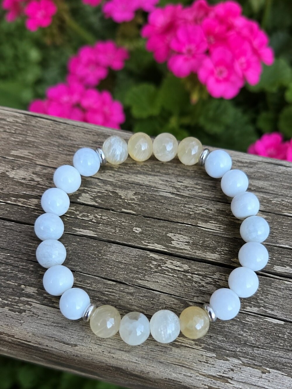 Moonstone & Yellow Selenite Beaded Stretch Bracelet | Handmade